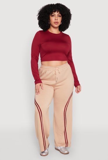 Plus Size Contrast Trim High Waisted Sweatpants