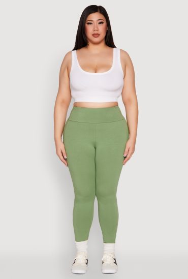 Plus Size Side Pocket High Waisted Leggings