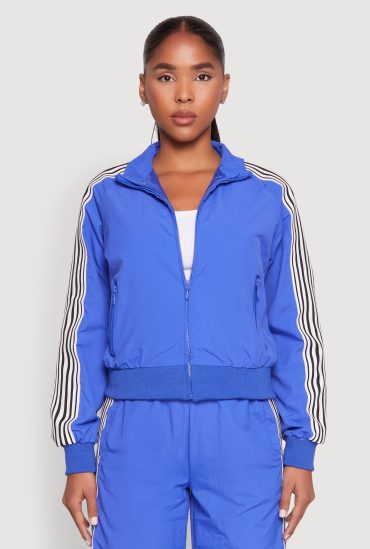 Contrast Trim Mock Neck Track Jacket