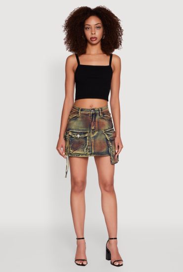 Daisy Acid Wash Cargo Pocket Mini Denim Skirt
