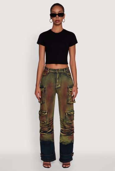 Stylish Daisy Ombre Detail Wide-Leg Jeans