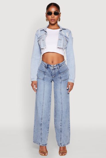 Madden Girl Decorative Stitch Pintuck Wide Leg Jeans