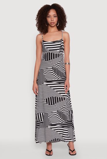 Striped Print Cut Out Back Maxi Dress