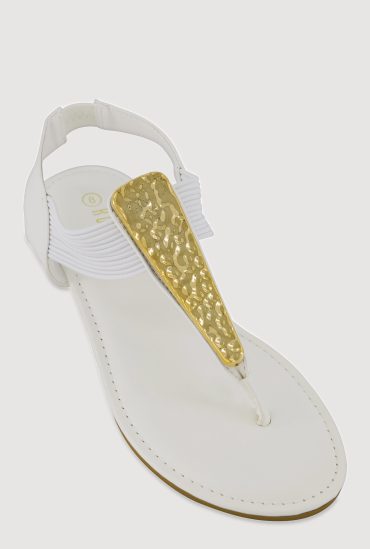 Textured Metallic Pendant Corded Thong Sandals
