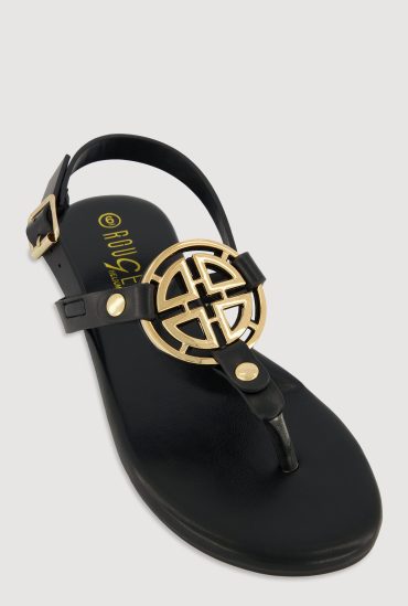Metallic Geometric Pendant Thong Sandals
