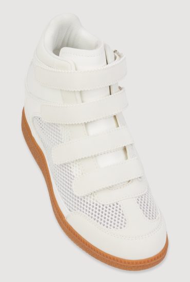 Stylish Fishnet Wedge Sneakers with Velcro Straps