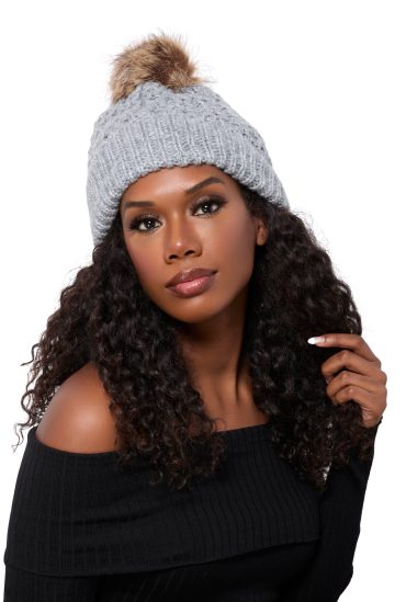 Faux Fur Pom Pom Knit Beanie