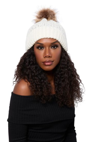 Faux Fur Pom Pom Knit Beanie