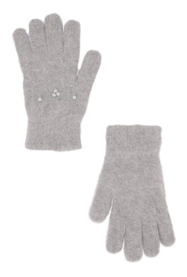 Rhinestone Faux Pearl Studded Wool Gloves