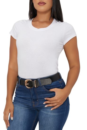 Metallic Buckle Faux Leather Belt