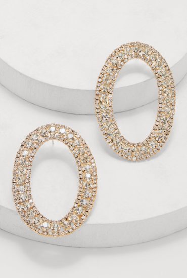 Rhinestone Oval Drop Earrings