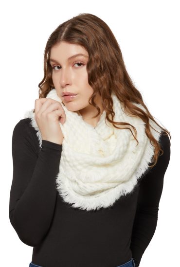 Faux Fur Frayed Trim Infinity Scarf