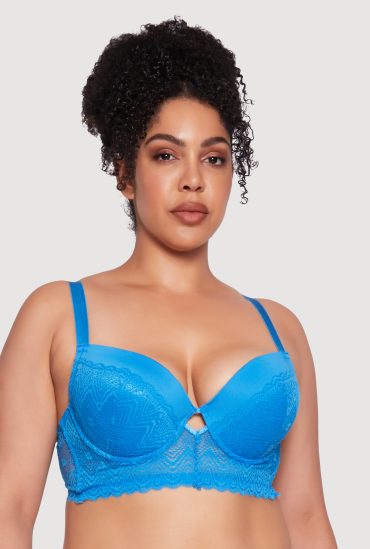 Plus Size Lace Keyhole Push Up Plunge Bra