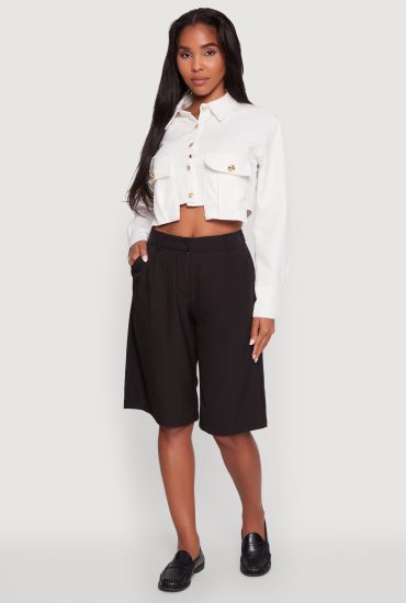 Classic Fit Solid Long Sleeve Shirt with Cropped Hem