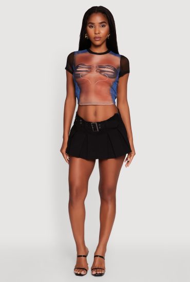 Mesh Graphic Print Crop T-Shirt