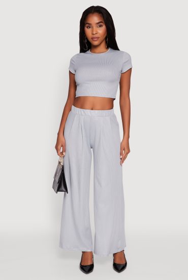 Lurex Ribbed Knit High Waisted Pants