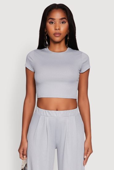 Lurex Ribbed Knit Cropped Top