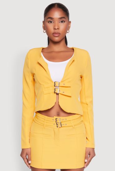 Buckle Front Padded Shoulder Blazer