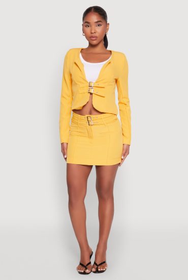 Double Buckle Front Mini Skirt