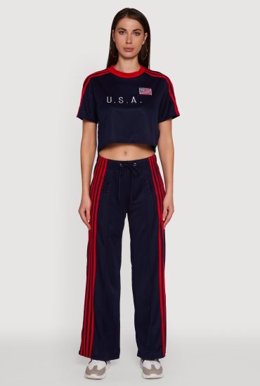 Side Striped High Waisted Wide Leg Active Pants