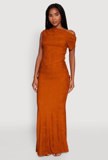 Trendy Solid Textured Knit High Waisted Maxi Skirt