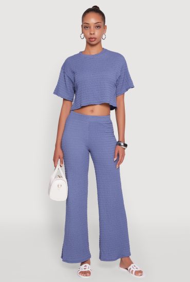 Textured Knit Wide Leg Pants