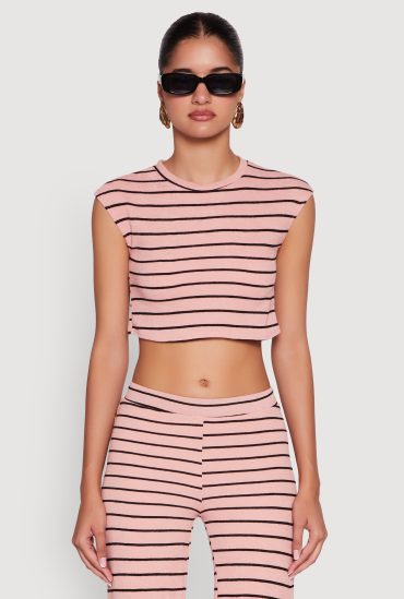 Trendy Striped Brushed Knit Crop Top