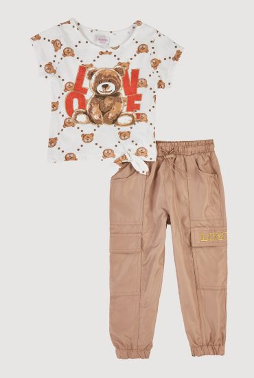 Toddler Girls Love Bear Graphic Tee and Cargo Joggers