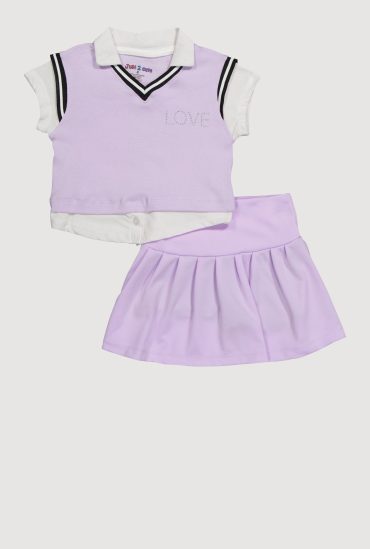 Rhinestone Love Varsity Stripe Sweater Vest Shirt Set