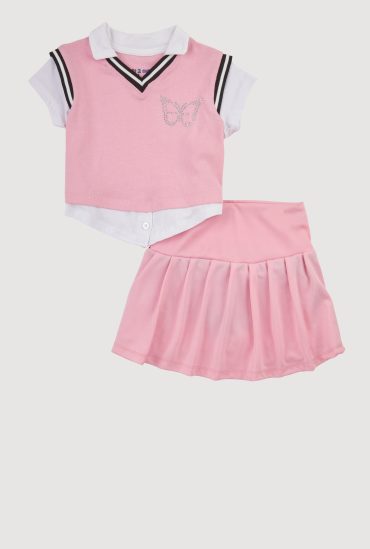 Little Girls Rhinestone Butterfly Sweater Vest Shirt Set