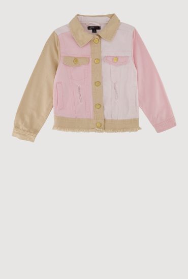 Little Girls Color Blocked Distressed Jean Jacket