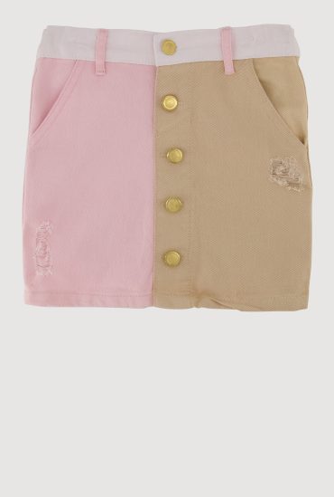 Little Girls Color Blocked Denim Skirt