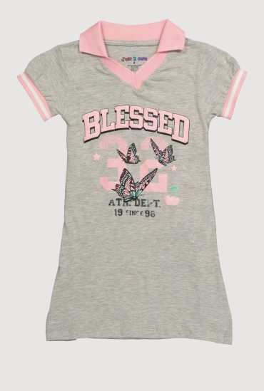 Girls Varsity Stripe Glitter Blessed Graphic Polo Dress