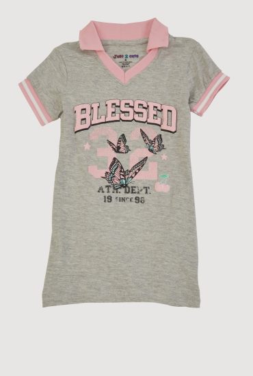Little Girls Blessed Butterfly Graphic Polo Dress