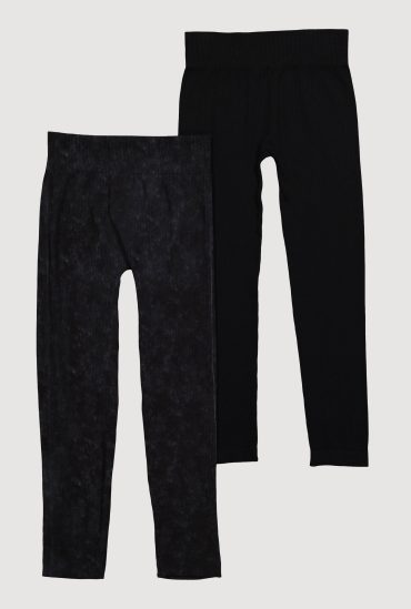 Girls Rib Knit Seamless Leggings 2 Pack
