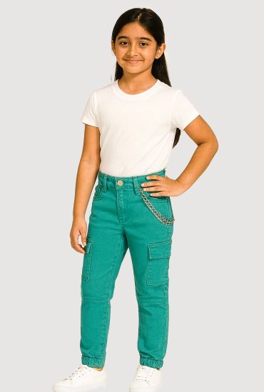 Girls Trendy Metallic Chain Detail Denim Joggers