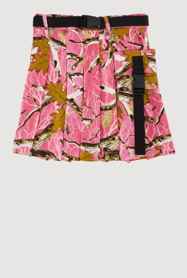 Girls Hunter Camo Print Belted Skirt with Cargo Pocket Detail