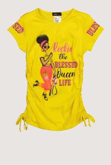 Little Girls Blessed Queen Ruched Side Graphic Tee