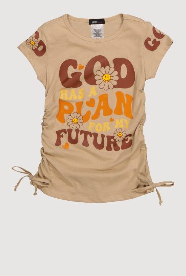 Little Girls God Has A Plan Crew Neck Graphic Print T-Shirt