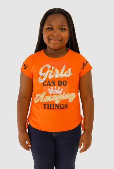 Girls Sequin Girls Can Do Amazing Things Graphic Tee