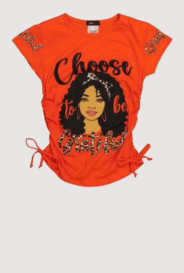 Girls Choose To Be Grateful Graphic Print Crew Neck T-Shirt
