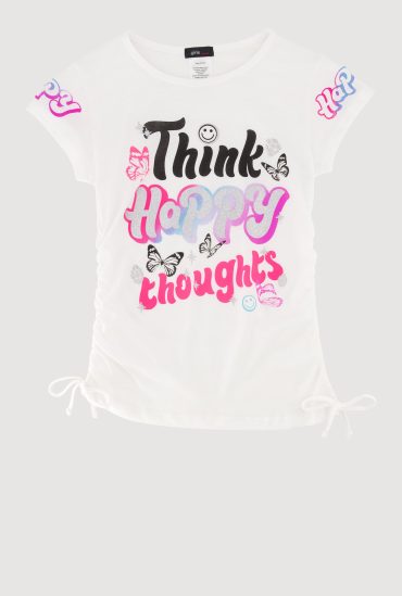 Girls Think Happy Thoughts Glitter Graphic T-Shirt