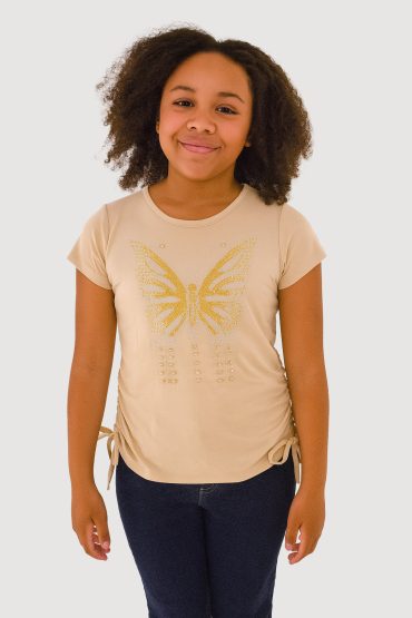 Girls Butterfly Rhinestone Ruched Top