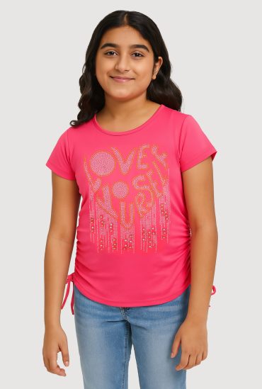 Girls Love Rhinestone Ruched Top