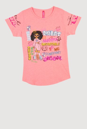 Girls Sequin Unique Graphic Short Sleeve T Shirt