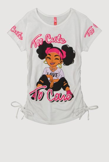 Girls Too Cute To Care Ruched Side Graphic Tee