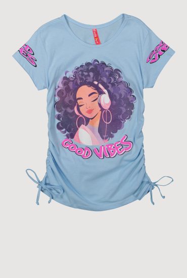 Girls Good Vibes Graphic Ruched Faux Drawstring Tee