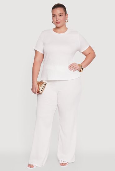Plus Size Textured Knit Solid Wide Leg Pants