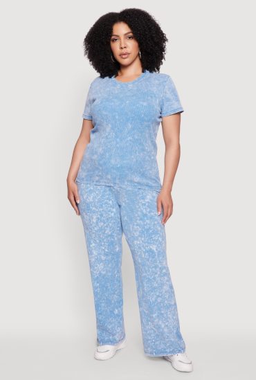 Plus Size Acid Wash Pintuck Wide Leg Pants
