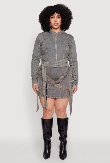 Plus Size Mineral Wash Buckle Strap Mini Skirt